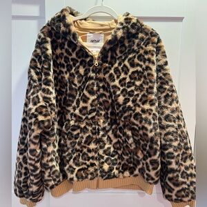Aerie Fuzzy Leopard Puffer Jacket